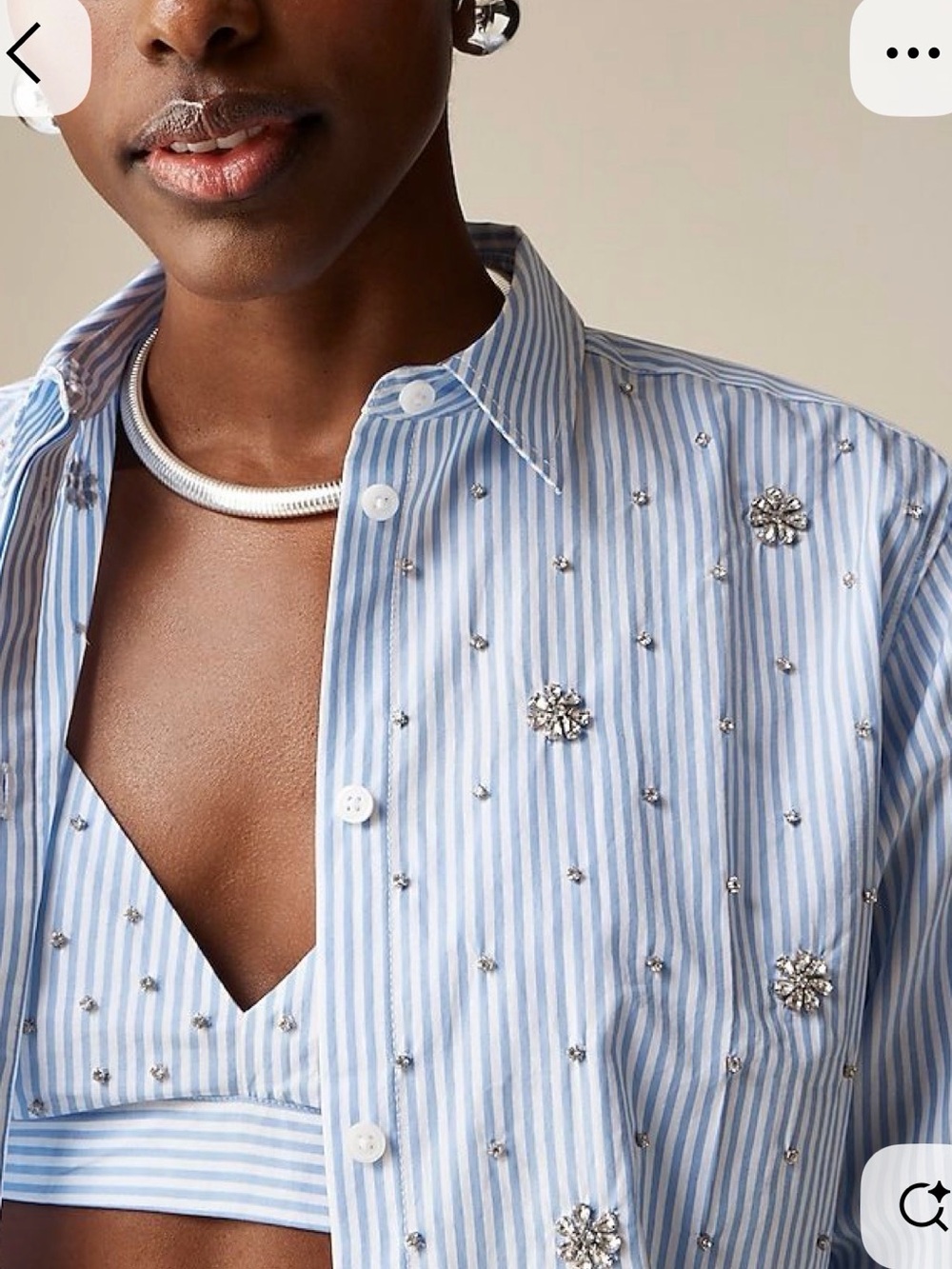 J. Crew Light Blue Striped Crystal-Embellished Button-Down Shirt